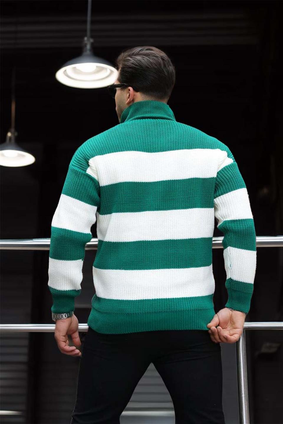 Pull Homme Pedro Rayé Demi-Zip en Maille Selanik