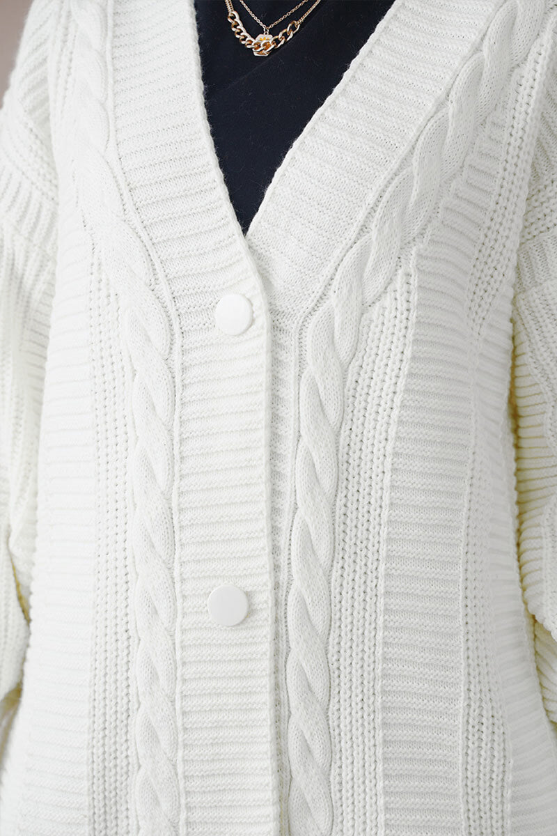 Gilet Long en Maille Tressée Femme Modeste