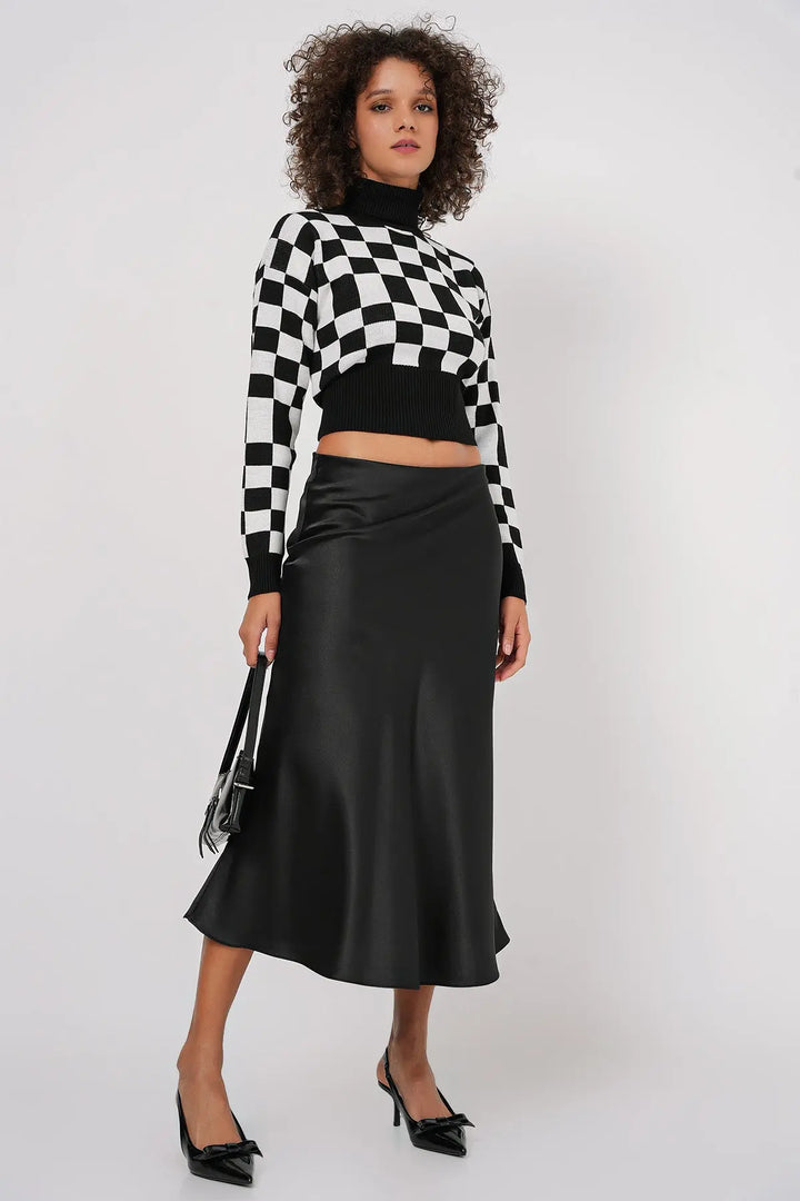 Jupe satin femme – Jupe midi fluide élégante 100% polyester