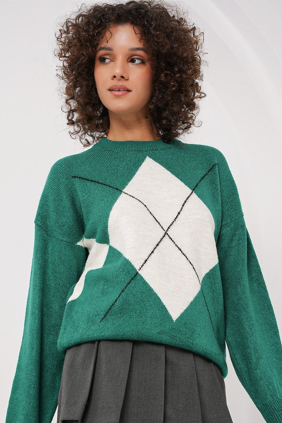 <tc>Pull en tricot oversize à motif losanges 15895</tc>