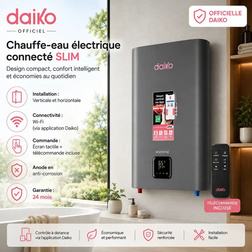 Daiko Chauffe-eau 30L Électrique Wi-Fi, Écran Tactile + Télécommande