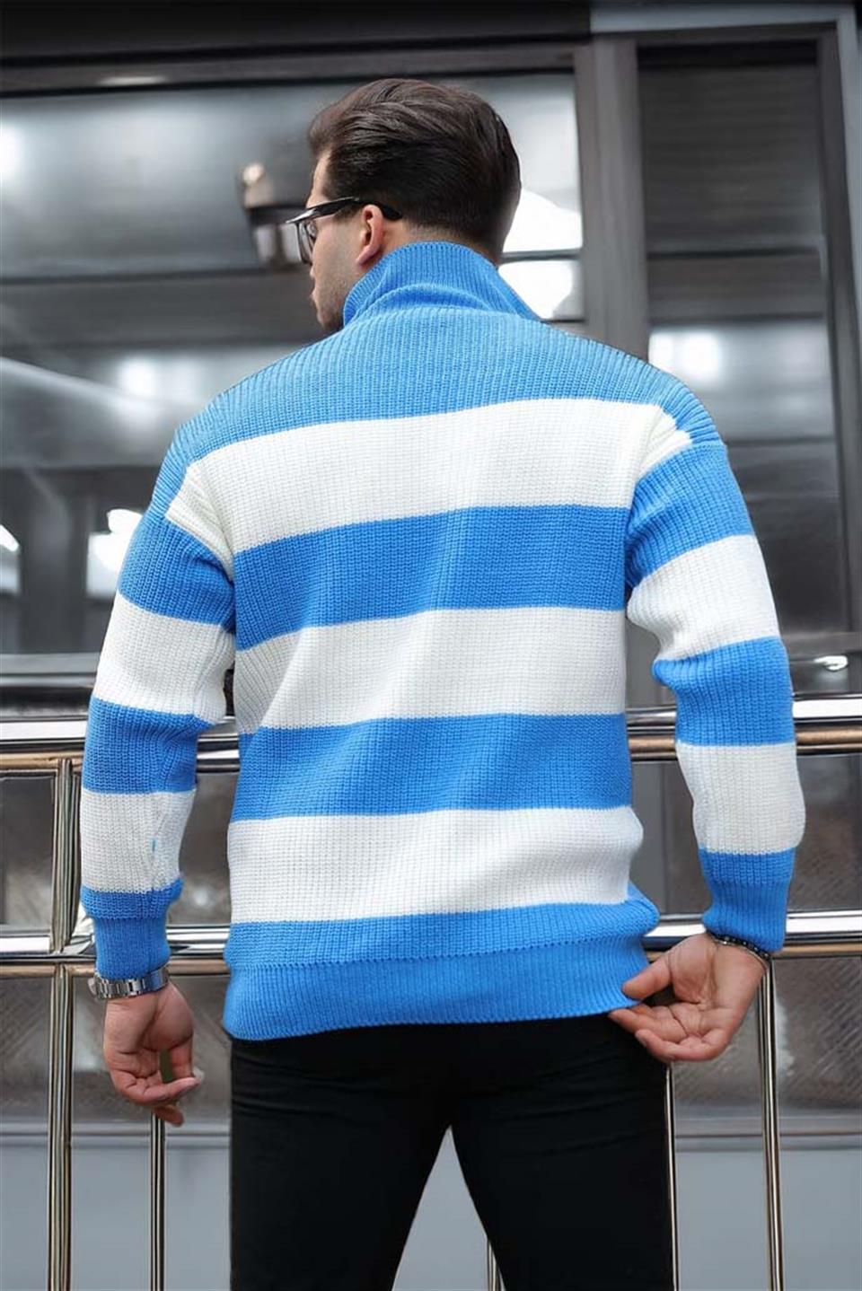 Pull Homme Pedro Rayé Demi-Zip en Maille Selanik