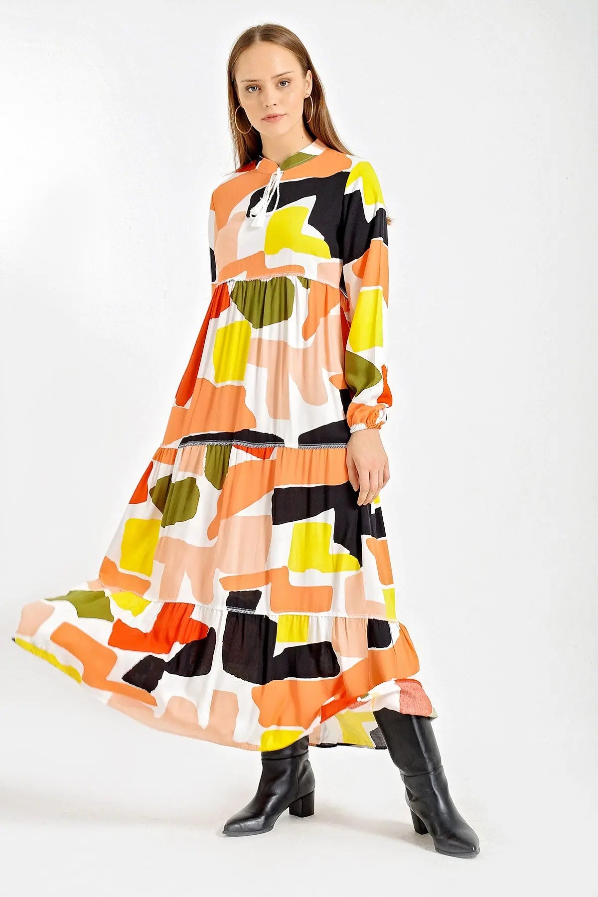 1627 yaka bağcikli tesettür elbise - Justyol