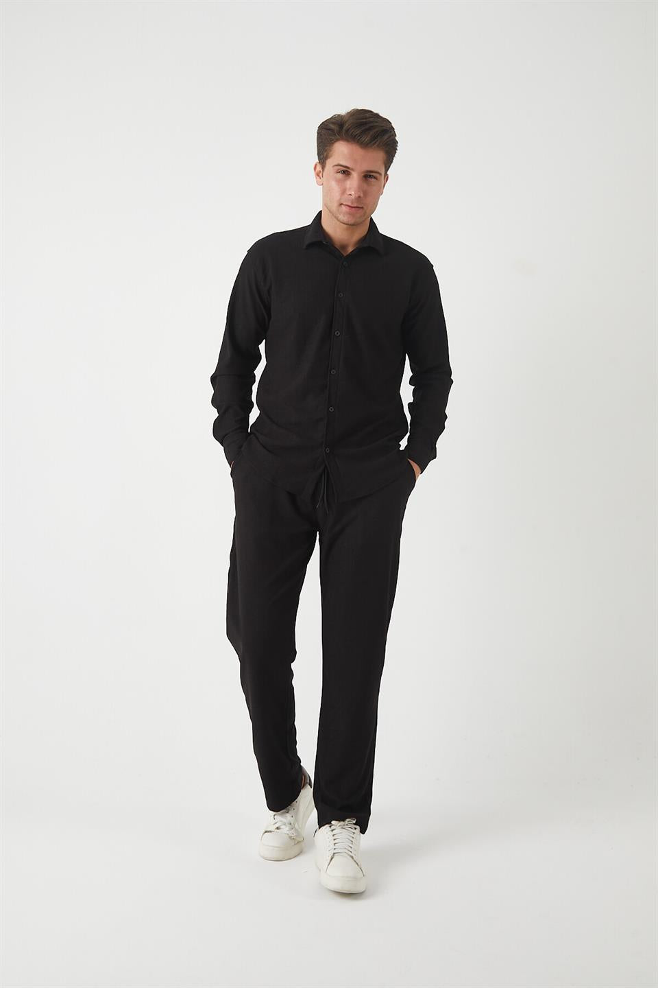 <tc>Pantalon Homme Jacquard à Effet Lavé avec Taille Élastique</tc>