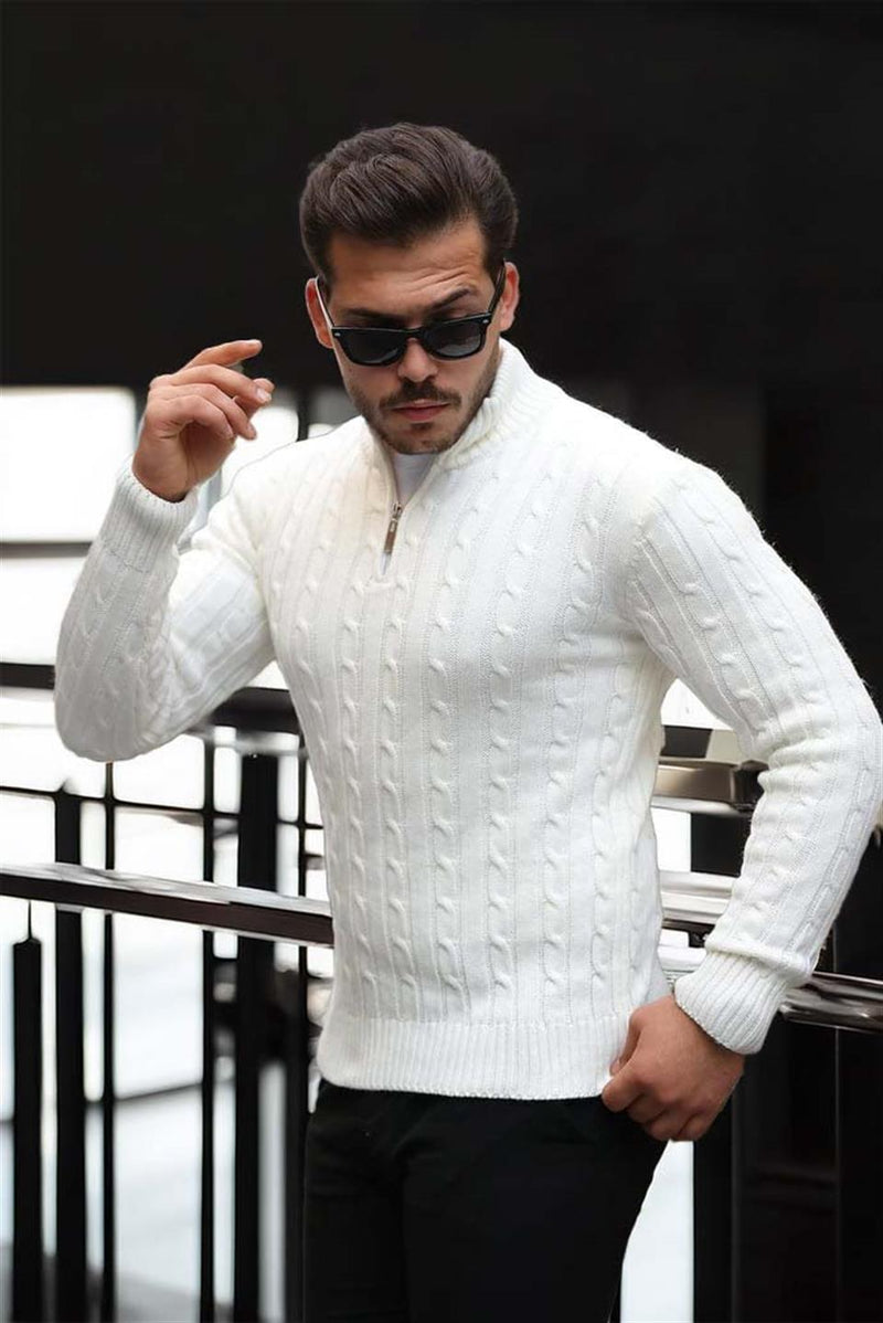 Pull Homme Bardem Maille Torsadée Demi-Zip