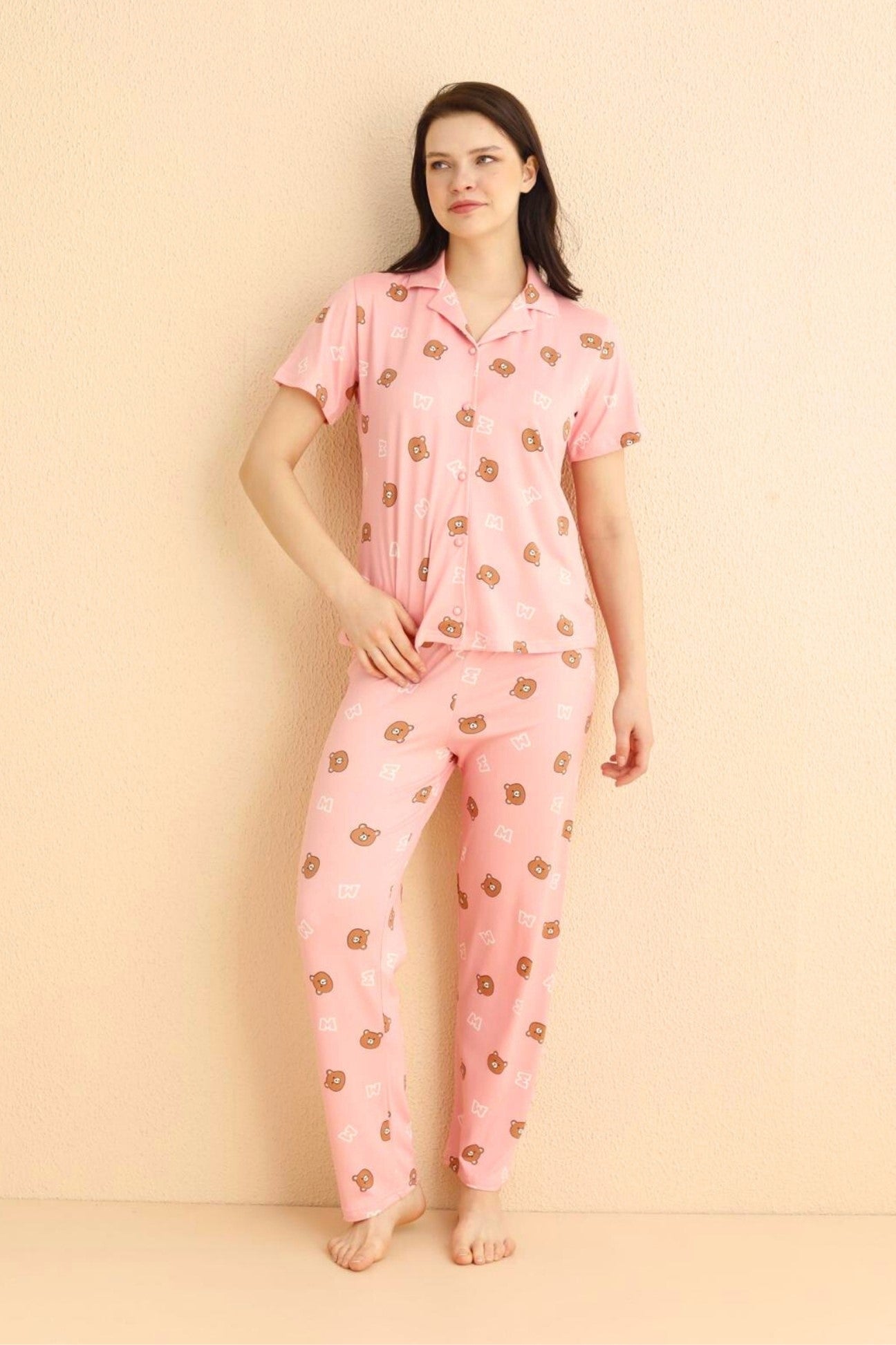 <tc>"Ensemble de pyjama à manches courtes en bambou avec motif d'ours, modèle Dreamy Milan."</tc>