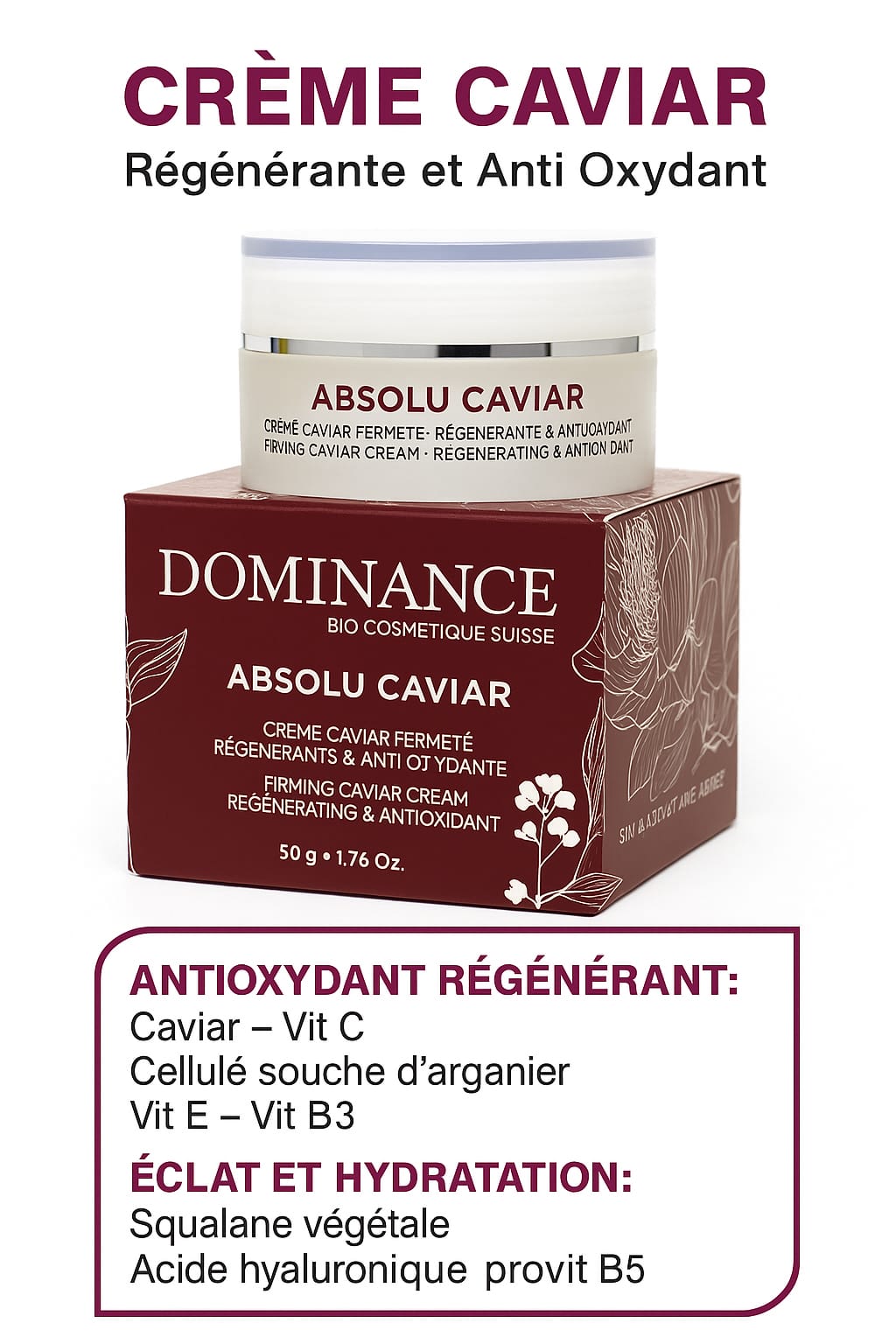 DOMINANCE CRÈME CAVIAR Régénérante et Anti Oxydant Dominance