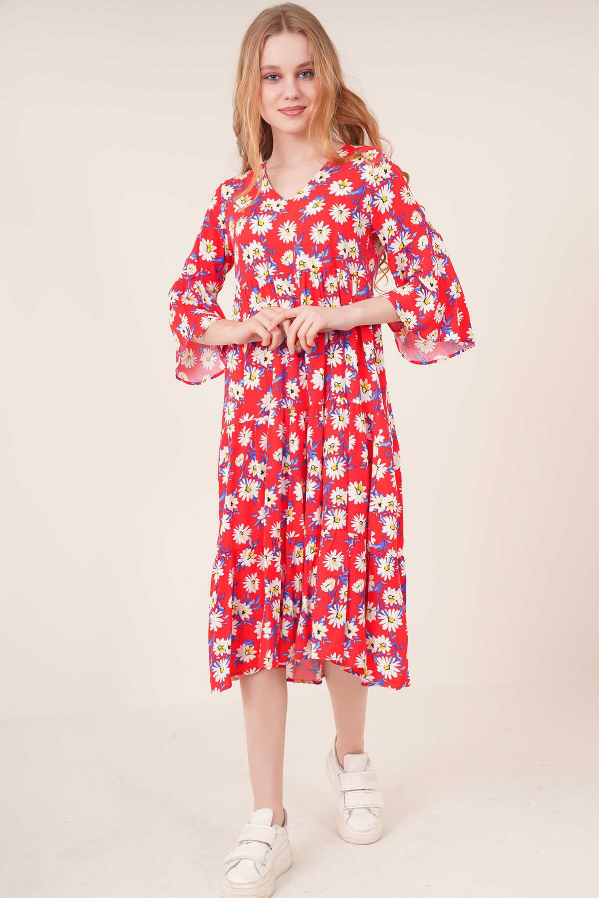 <tc>Robe en Viscose à Motifs 1959 - Rouge</tc>