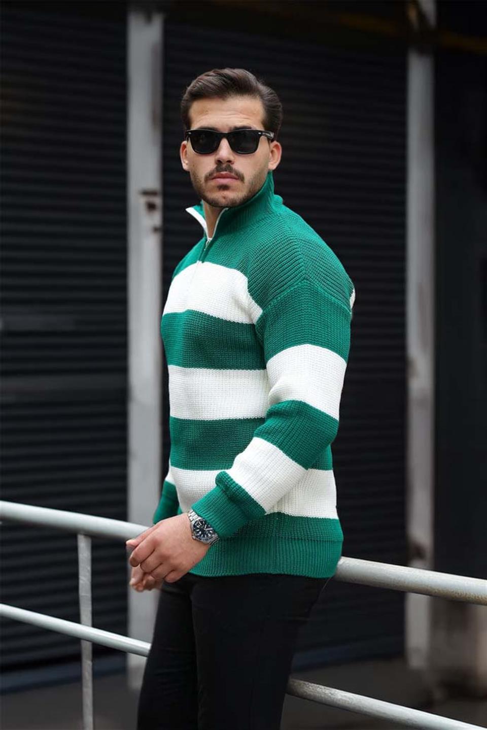 Pull Homme Pedro Rayé Demi-Zip en Maille Selanik