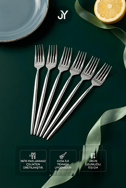 Paris 6'lı Paslanmaz Çelik Tatlı Çatalı - 18/10 Stainless Steel - Justyol