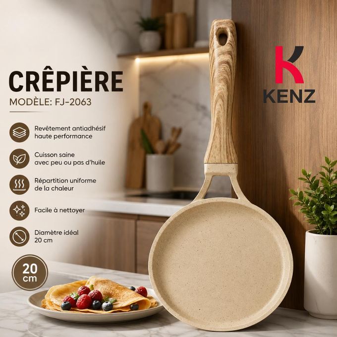 Kenz Poêle à Crêpes 20 cm Antiadhésive avec Revêtement Effet Pierre