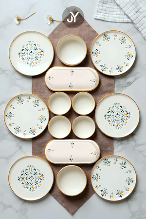 14 Parça 6 Kişilik D - Harma Stackable Kahvaltı Takımı Lüx Kahvaltılık Sunum Seti Tabağı - Justyol