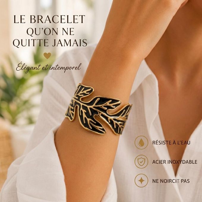 Bracelet Manchette Feuillager –chic élégant tendance-Acier Inoxydable