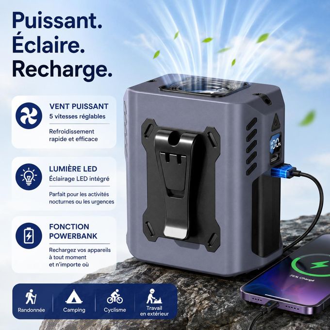 Mini Ventilateur Portable Rechargeable 8000mAh avec Power Bank