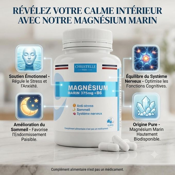 Magnésium Marin 375mg + B6 - Anti-Stress & Sommeil 60 Gélules