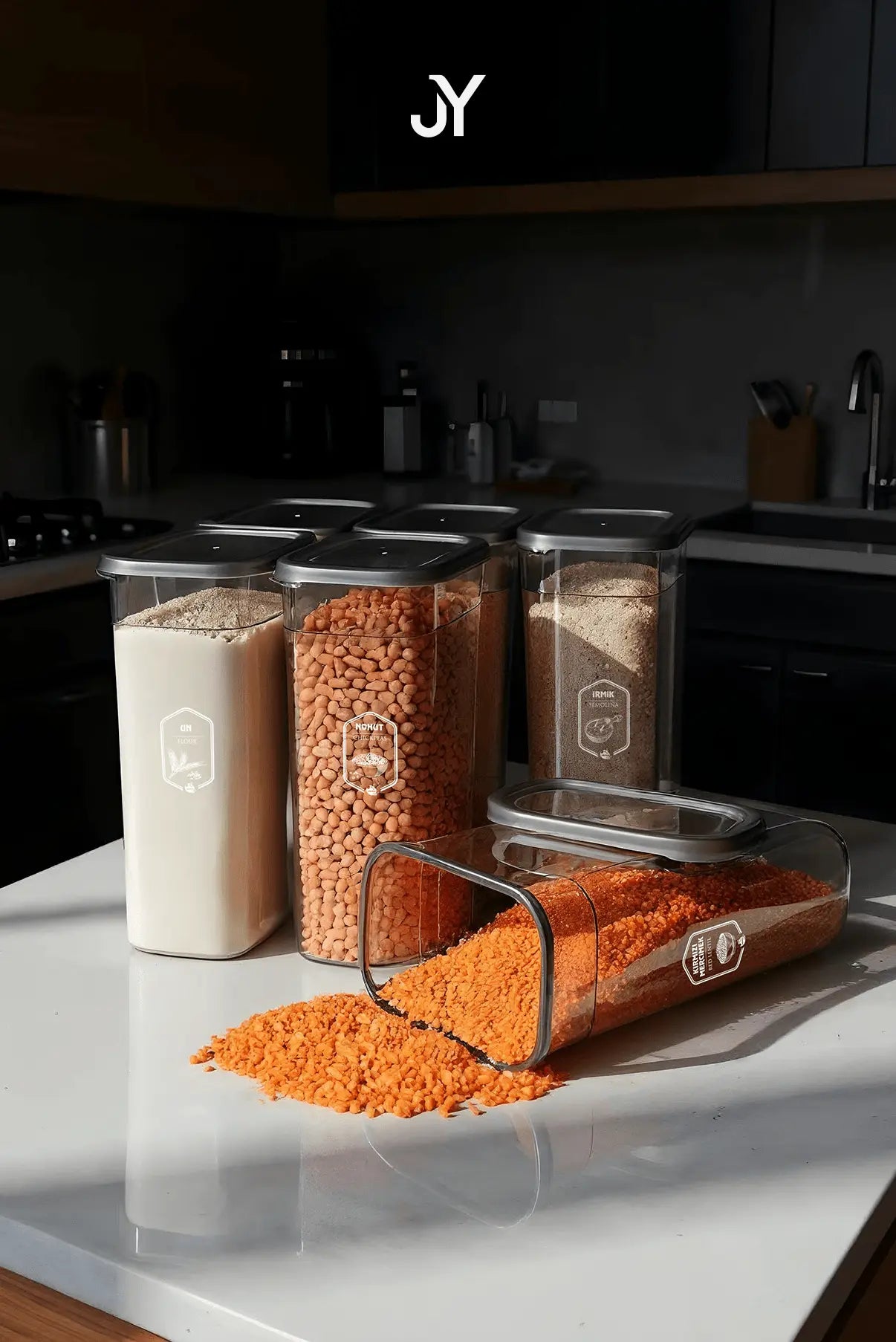 6'lı Mega Boy Etiketli Dikdörtgen Erzak Saklama Kabı Seti 3200ml Çay Şeker Saklama Kabı 3.2 Litre - Justyol