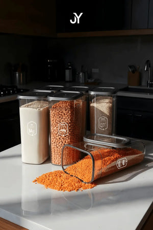 6'lı Mega Boy Etiketli Dikdörtgen Erzak Saklama Kabı Seti 3200ml Çay Şeker Saklama Kabı 3.2 Litre - Justyol