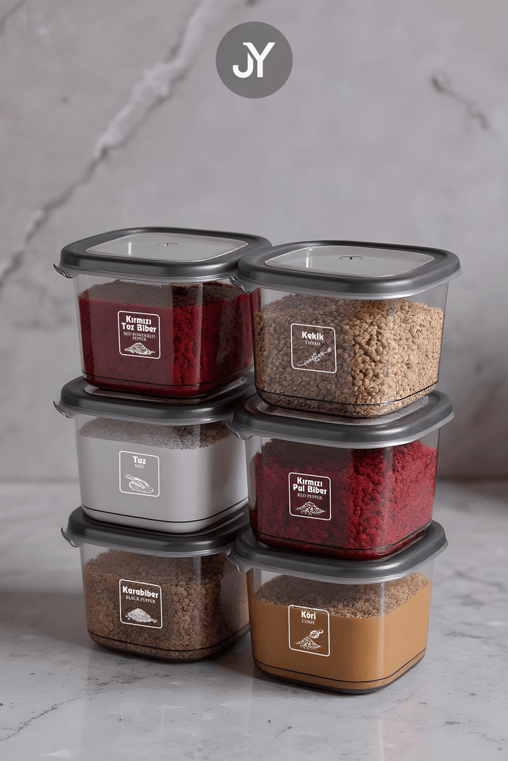 Set de 6 boîtes de rangement carrées Boly avec étiquettes – 550 ml