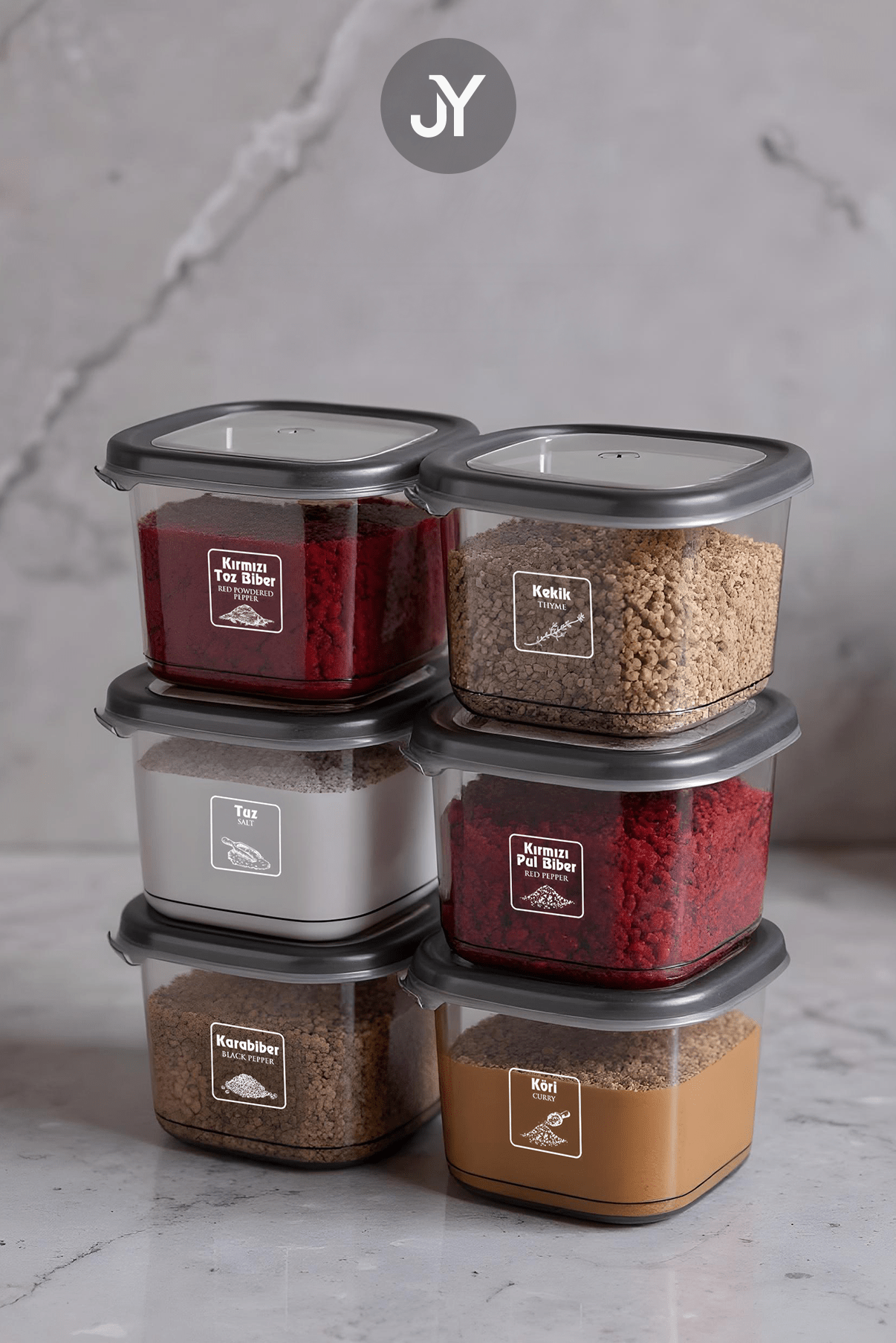 6'lı Etiketli Boly Kare Saklama Kabı Seti 550ml - Justyol