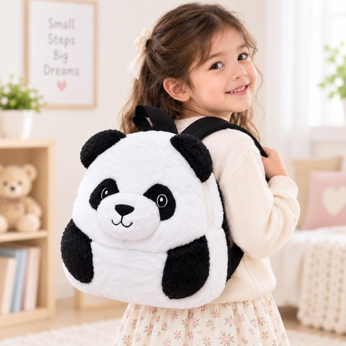 Sac à dos Panda en peluche – cartable 3D Noir & Blanc