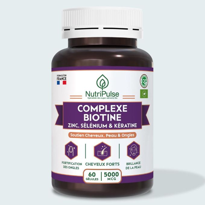 نيوتريبالس مركب البيوتين 5000 mcg مع الزنك والسيلينيوم والكيراتين – لشعر قوي وبشرة مشرقة وأظافر قوية – 60 كبسولة