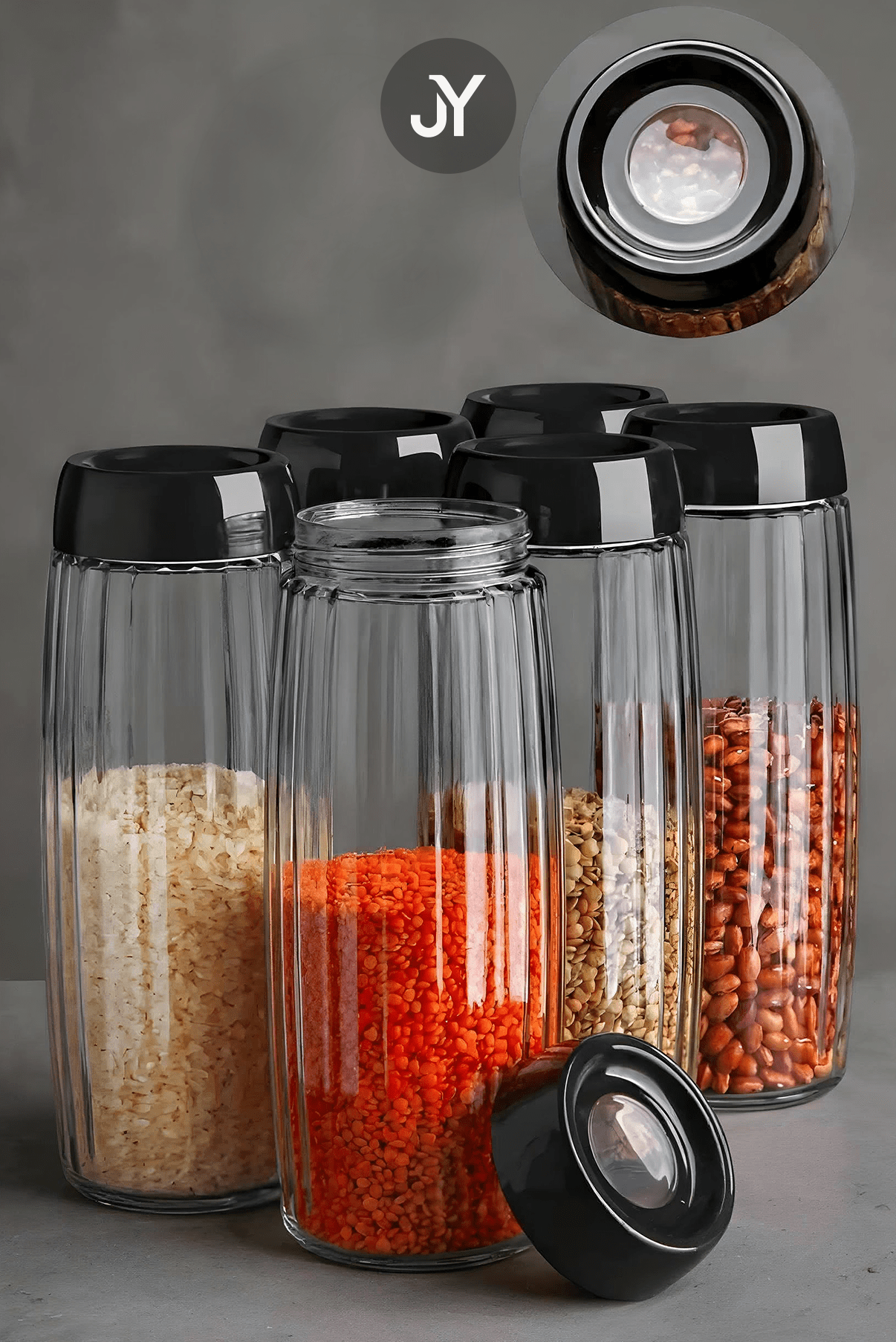 6 Adet Mega Boy 1600 Ml Çizgili Kavanoz Seti - Justyol