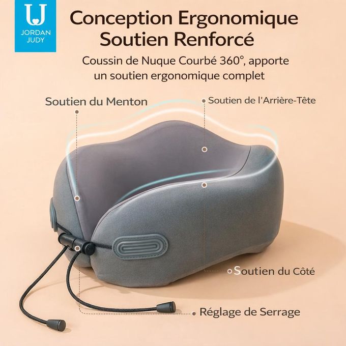 Oreiller de Voyage Ergonomique en U – Mousse à Mémoire de Forme, Soutien 360°, Housse Lavable