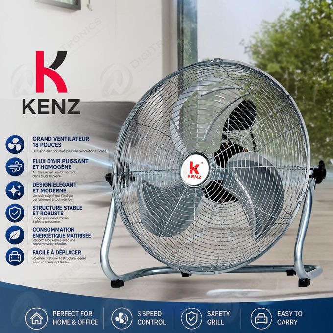 Kenz Ventilateur de Sol 18 Pouces Puissant Métallique robuste, LN-1801