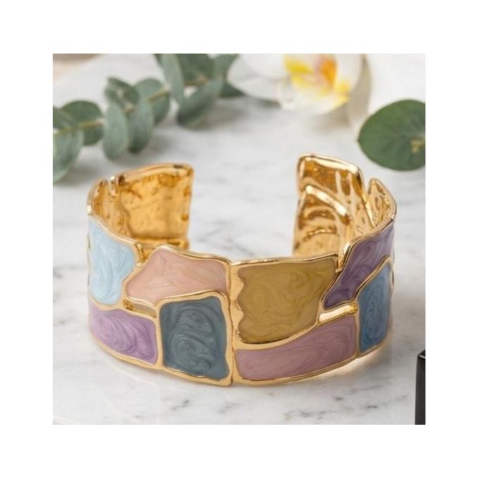 Bracelet Manchette Éclat Mosaïque -chic élégant tendance original – Acier Inoxydable & Émail Multicolore