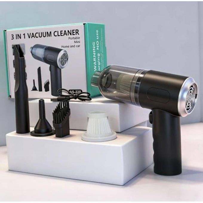 Mini Aspirateur Sans Fil 3-en-1 Voiture & Bureau - Souffleur & Aspirateur Portable Rechargeable USB - Noir