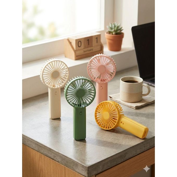 Mini ventilateur jaune portable rechargeable – USB, puissant, silencieux, pour bureau, maison ou voyage