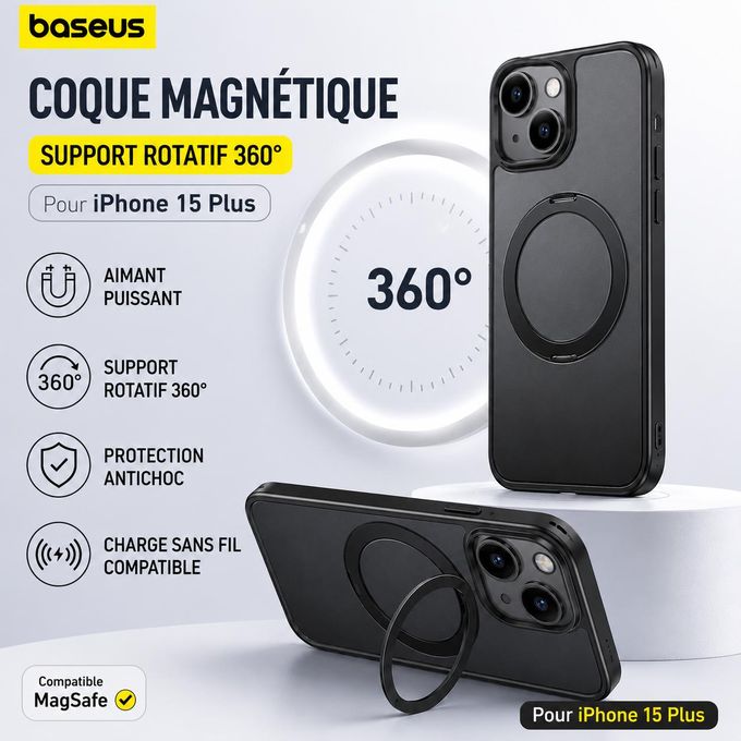 Baseus SkyRing Coque iPhone 15 Plus MagSafe avec Anneau Rotatif 360°