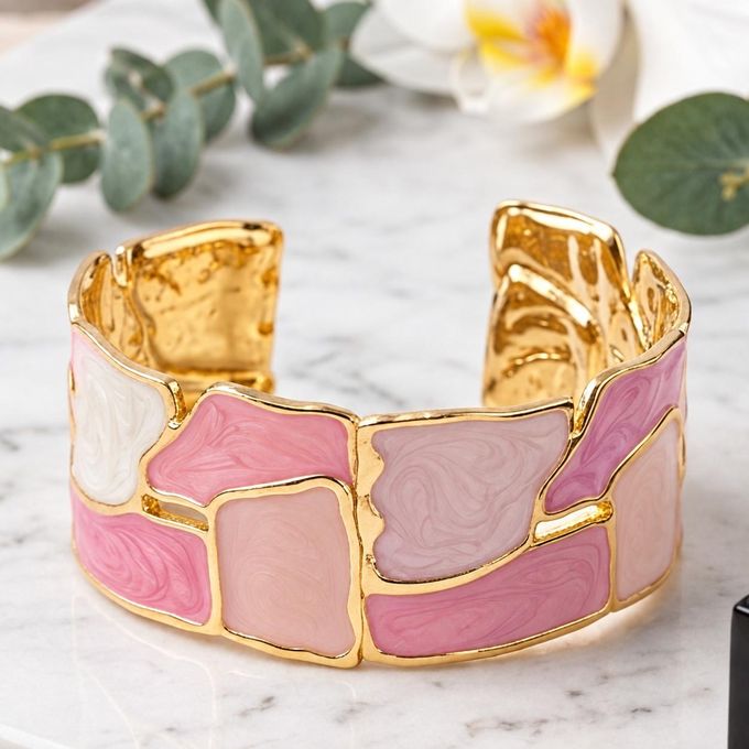 Bracelet Manchette Éclat Mosaïque -chic élégant tendance original – Acier Inoxydable & Émail Multicolore