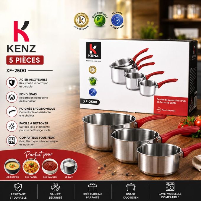 Kenz 5 Casseroles en Acier Inoxydable Manches Ergonomiques