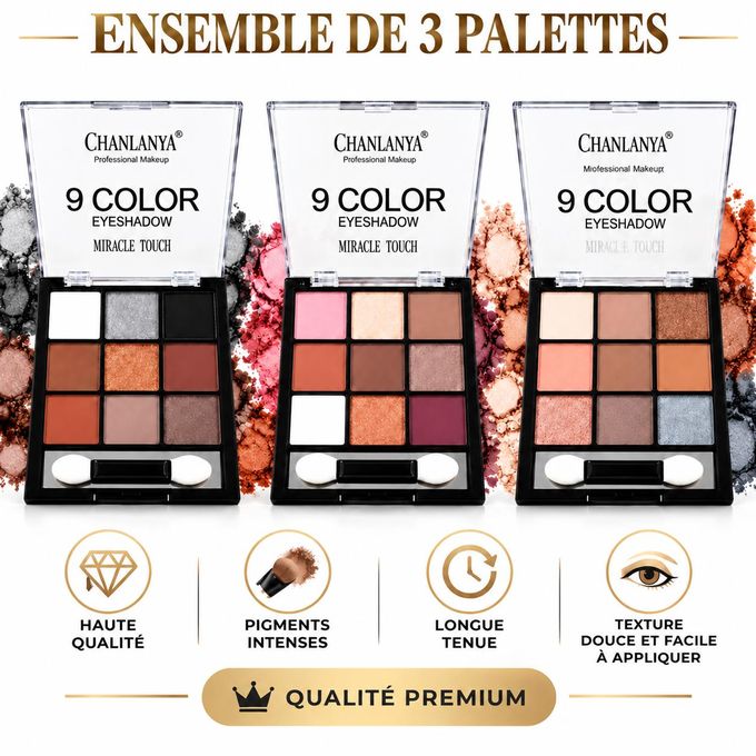 Pack de 3 palettes de 9 couleurs chacune – 27 TEINTES VARIEES