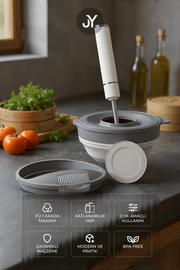 3'ü 1 Arada Katlanabilen Mikser Karıştırma Kabı, Süzgeç, Badya 4 Parça Mutfak Hazırlık ve Çeyiz Seti - Justyol