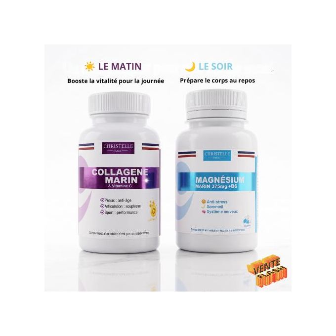 Pack Duo: Collagène Marin 60 (Matin) & Magnésium Marin 60 (Soir) anti-âge, anti-stress, sommeil