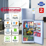 Golden Star Réfrigérateur Semi No Frost 320L Refroidissement Rapide, 2 ans garantie, DP320-2232 Inox Inside - Justyol