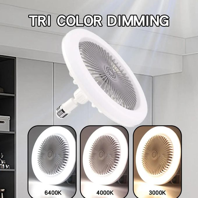 Ventilateur de Plafond avec Lampe LED E27 et Télécommande – Ventilateur Silencieux 360° 3 Modes d’Éclairage – Mini Ventilateur Plafond pour Chambre Salon Été