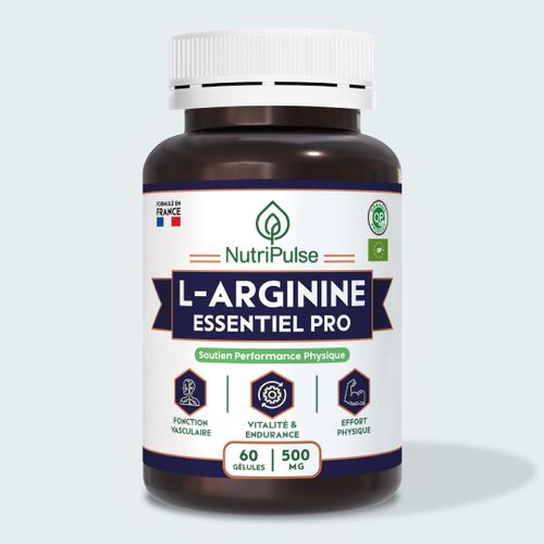 NutriPulse L-Arginine 500 mg – Fonction Vasculaire, Vitalité & Endurance, Soutien Performance Physique – 60 Gélules