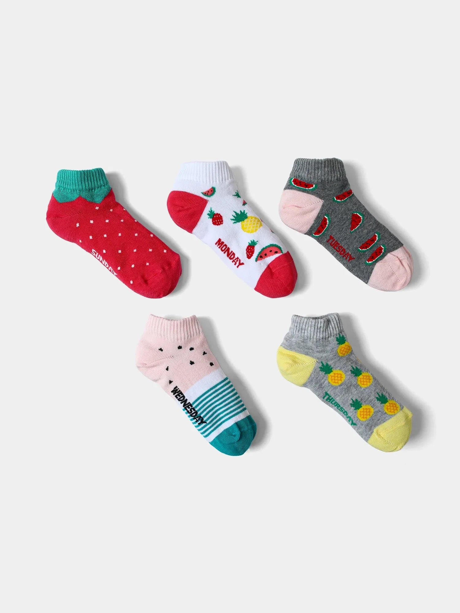 Chaussettes courtes pour filles avec motifs fruités et jours de la semaine, lot de 5 - SOK24GAAE71468MG1 - Justyol