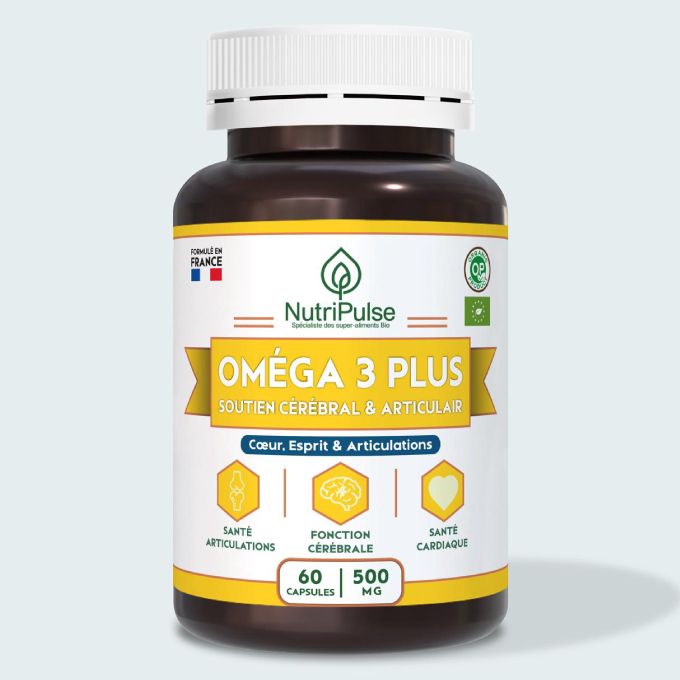 NutriPulse Oméga 3 Plus 500mg Santé Cérébrale, Cardiaque & Articulaire 60 Capsules