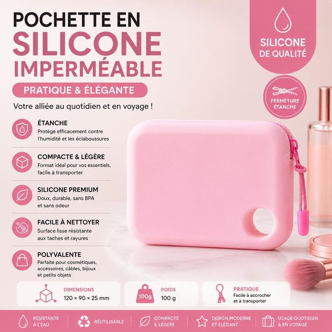Pochette Silicone Portable – Étui de Rangement Compact avec Anneau d’Attache