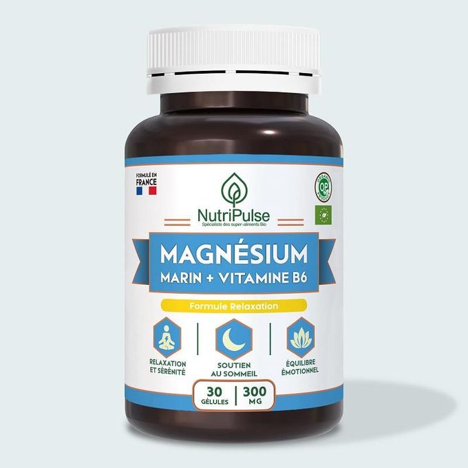 NutriPulse Magnésium Marin 300mg + Vitamine B6 – Formule Relaxation & Sérénité, Soutien Sommeil & Équilibre Émotionnel 30 Gélules