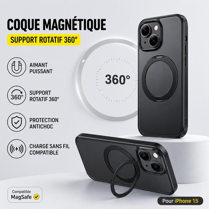 Baseus SkyRing Coque iPhone 15 MagSafe avec Anneau Rotatif 360°