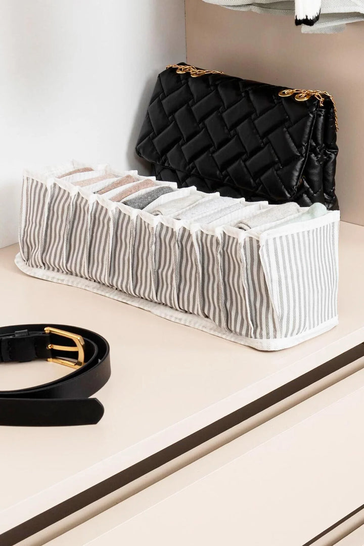 Organiseur accordéon - Taille S (41 x 11 x 12 cm) – Rangement compact avec design à rayures grises