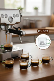 Set de 6 Tasses à Espresso en Verre 95 ml – Good Morning – Poignées Colorées