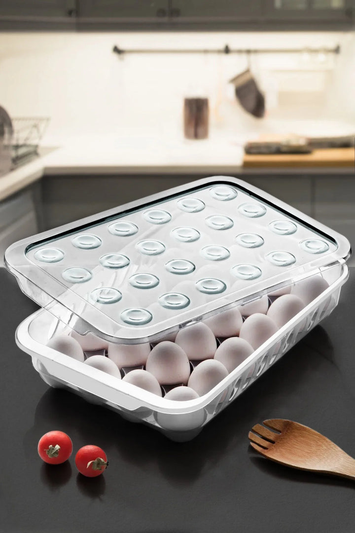 Plateau à œufs 24 pièces avec couvercle verrouillable - Boîte de rangement pour œufs