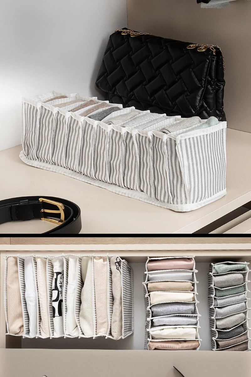 Organiseur accordéon - Taille S (41 x 11 x 12 cm) – Rangement compact avec design à rayures grises