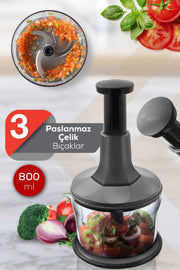 Hachoir manuel pratique à pression 800 ml avec lames en acier inoxydable
